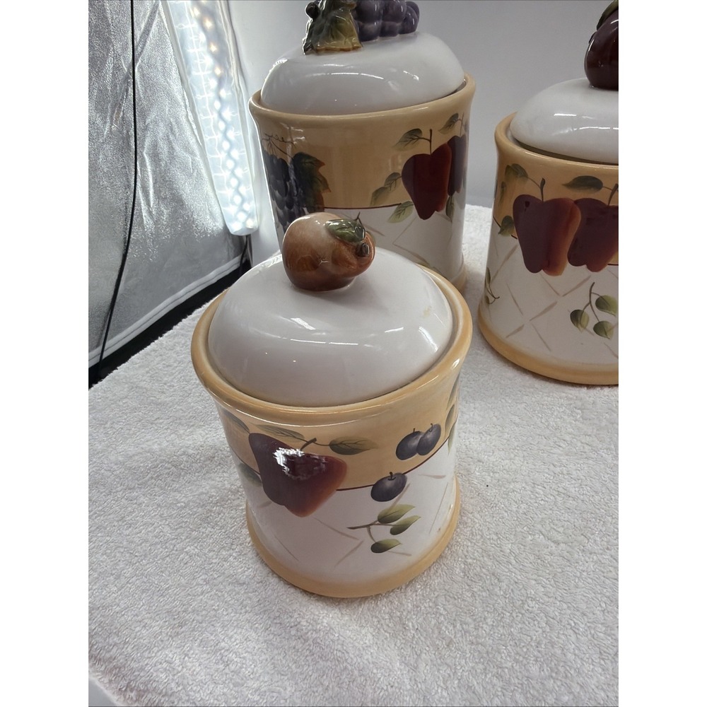 Set of 3 Canister & Lid Sonoma Villa - Rubber Seal Ceramic Home Interiors Fruits - Picture 5 of 12